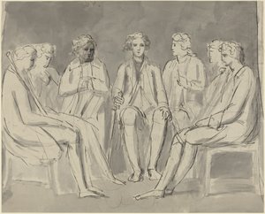 Gruppe von Männern, die im Kreis sitzen [Vorderseite] von William Blake