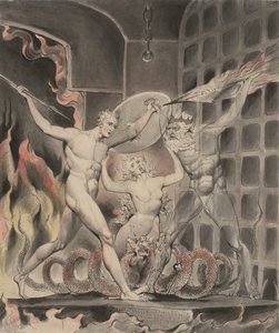 Illustration 2 zu Miltons "Das verlorene Paradies": Satan, Sünde und Tod: Satan kommt zu den Toren der Hölle, 1807 von William Blake