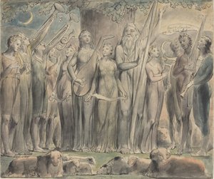 Hiob und seine Familie wiederhergestellt zum Wohlstand von William Blake