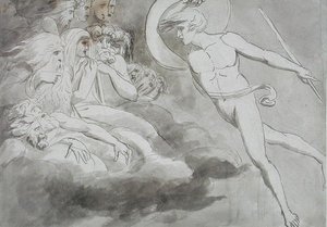 Satan nähert sich dem Hof des Chaos von William Blake