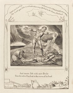 Satan schlägt Hiob mit Geschwüren von William Blake