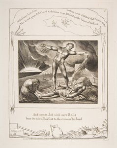 Satan schlägt Hiob mit Geschwüren, aus Illustrationen des Buches Hiob, 1825-26 von William Blake