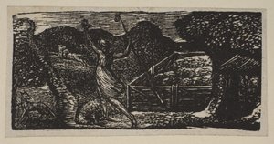 Hirte vertreibt einen Wolf, aus Thorntons Pastoralen von Virgil, 1821 von William Blake