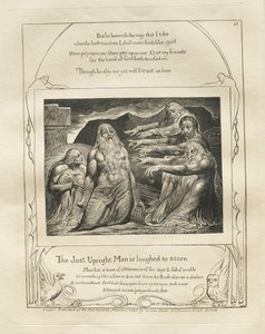 Das Buch Hiob: Pl. 10, Der gerechte aufrechte Mann wird verspottet von William Blake
