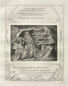 Das Buch Hiob: Tafel 10, Der gerechte aufrechte Mann wird verspottet, 1825 von William Blake
