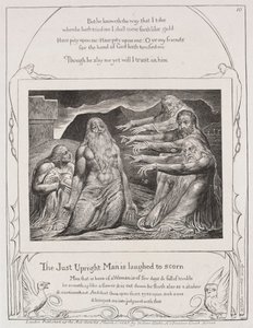 Das Buch Hiob: Pl. 10, Der gerechte aufrechte Mann wird verspottet, 1825 von William Blake