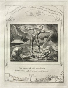 Das Buch Hiob: Pl. 6, Und schlug Hiob mit bösen Geschwüren von der Fußsohle... 1825 von William Blake