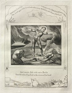 Das Buch Hiob: Pl. 6, Und schlug Hiob mit bösen Geschwüren von der Fußsohle bis zum Scheitel von William Blake