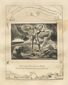 Das Buch Hiob: Pl. 6, Und schlug Hiob mit bösen Geschwüren von der Fußsohle bis zum Scheitel von William Blake