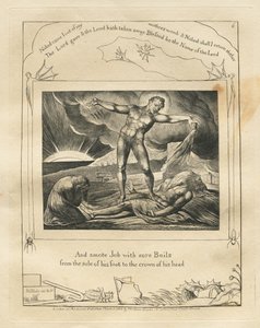 Das Buch Hiob: Pl. 6, Und schlug Hiob mit bösen Geschwüren von der Fußsohle bis zum Scheitel... von William Blake