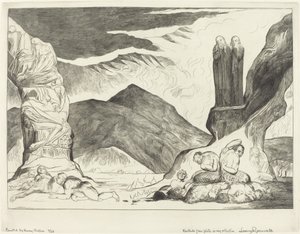 Der Kreis der Fälscher; Dante und Virgil halten sich wegen des Gestanks die Nasen zu