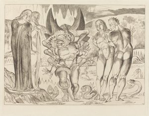 Der Kreis der Diebe; Agnolo Brunelleschi wird von einer sechsfingrigen Schlange angegriffen von William Blake