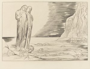 Der Kreis der Verräter; Dantes Fuß trifft Bocca degli Abbate von William Blake