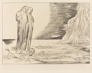 Der Kreis der Verräter; Dantes Fuß trifft Bocca degli Abbate von William Blake