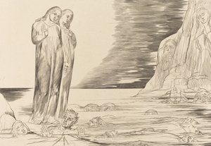 Der Kreis der Verräter, Dantes Fuß trifft Bocca degli Abbate von William Blake