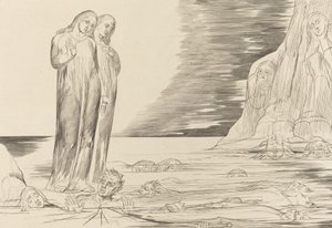 Der Kreis der Verräter, Dantes Fuß tritt Bocca degli Abbate von William Blake