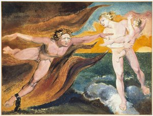 Der Kampf der guten und bösen Engel um ein Kind von William Blake