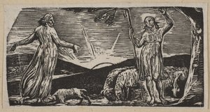 Thenot ermahnt Colinet, aus Thorntons Pastoralen von Virgil, 1821 von William Blake