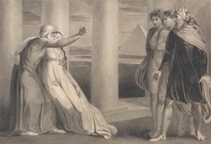 Tiriel unterstützt die sterbende Myratana und verflucht seine Söhne von William Blake