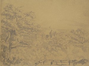 Recto: Ländliche Landschaft mit Kloster von William Brockedon