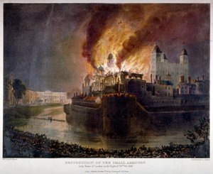 Zerstörung des Zeughauses im Tower of London durch Feuer, 30. Oktober 1841 von William C Smith