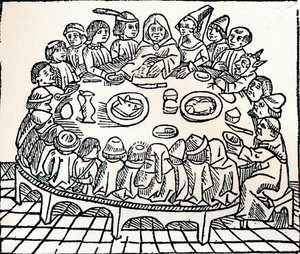 Die Canterbury-Pilger beim gemeinsamen Mahl, 1485