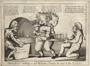 John Bull macht eine neue Charge von Schiffen, um sie zu den Seen zu schicken von William Charles