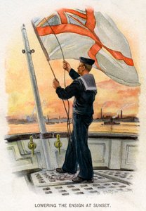 Das Senken der Flagge bei Sonnenuntergang, ca. 1890-1893 von William Christian Symons