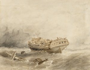 Ein Handelsschiff entgleist in der Ruhe nach dem Sturm von William Clarkson Stanfield