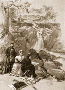 Königin Victoria als Künstlerin: Ihre Majestät skizziert die Garrawalt-Fälle, Braemar von William Crimea Simpson