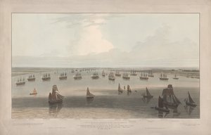 Ansicht der in der Hope stationierten Fregatten unter dem Kommando der älteren Brüder des Trinity House, Themsemündung von William Daniell