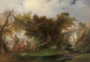 Indische Landschaft mit Figuren an einem Bach von William Daniell
