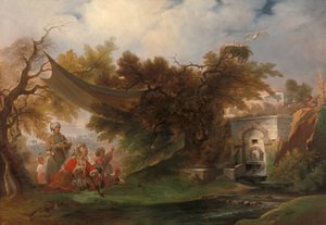 Indische Landschaft mit Figuren in der Nähe eines Baches von William Daniell