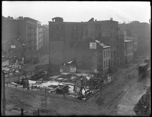 Vogelperspektive der Kreuzungen von Downing Street, West Houston Street und Varick Street, New York City, 18. Februar 1916