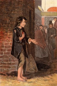 Ein Kind bettelt um Geld, um Brot zu kaufen (Chromolithografie) von William Dickes
