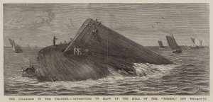 Die Kollision im Kanal, Versuch, den Rumpf der Forest vor Weymouth in die Luft zu sprengen von William Edward Atkins
