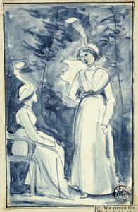 Zwei Frauen in Kleidung des späten 18. Jahrhunderts