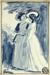 Zwei Frauen in Kleidung des späten 18. Jahrhunderts