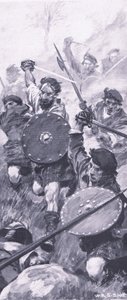 Die Highlander in der Schlacht von Killiecrankie, Illustration aus British Battles on Land and Sea, 1915 von William Edward Stott