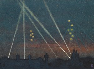 Suchscheinwerfer während eines Bombenangriffs