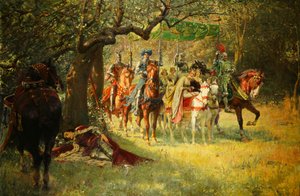 Wie vier Königinnen Sir Lancelot schlafend fanden von William Frank Calderon