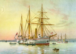 HMS Bramble, Royal Navy 1. Klasse Kanonenboot, ca. 1890-ca. 1893 von William Frederick Mitchell