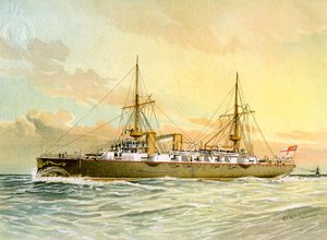 HMS Undaunted, Royal Navy 1. Klasse Kreuzer, ca. 1890-1893 von William Frederick Mitchell