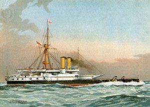 HMS Victoria, Royal Navy 1. Klasse Schlachtschiff, ca. 1890-1893 von William Frederick Mitchell
