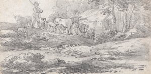 Landschaft mit Figuren und Vieh von William Frederick Wells