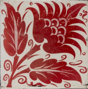 Fliese mit stilisierter Blume mit zwei Blättern und Ranken, 1882-1888