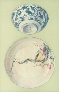 Schüssel, Periode von Chia Ching, und Teller, Periode von Young Cheng, chinesisch (Farblithografie) von William Gibb