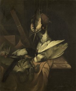 Stillleben mit Vögeln und Jagdutensilien
