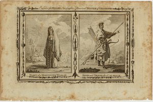 Gewohnheiten einer Moskauer Frau und Waffen und Kleidung eines Kalmücken, ca. 1730