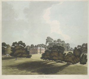 Figuren und ein Pferd im Park; Vinters House im Mittelgrund; Bäume im gesamten Bild von William Green